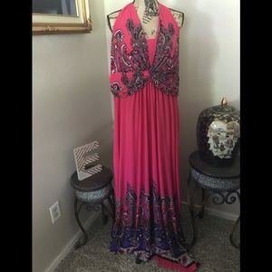 CATO Hot pink & paisley Halter maxi dress size 24